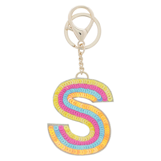 Multi Yellow, Hot Pink, Blue, Orange Sequin "S" Keychain