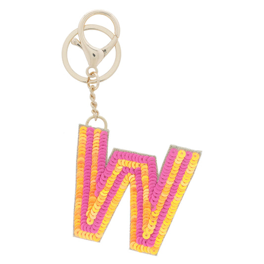 Multi Orange and Hot Pink Sequin "W" Keychain