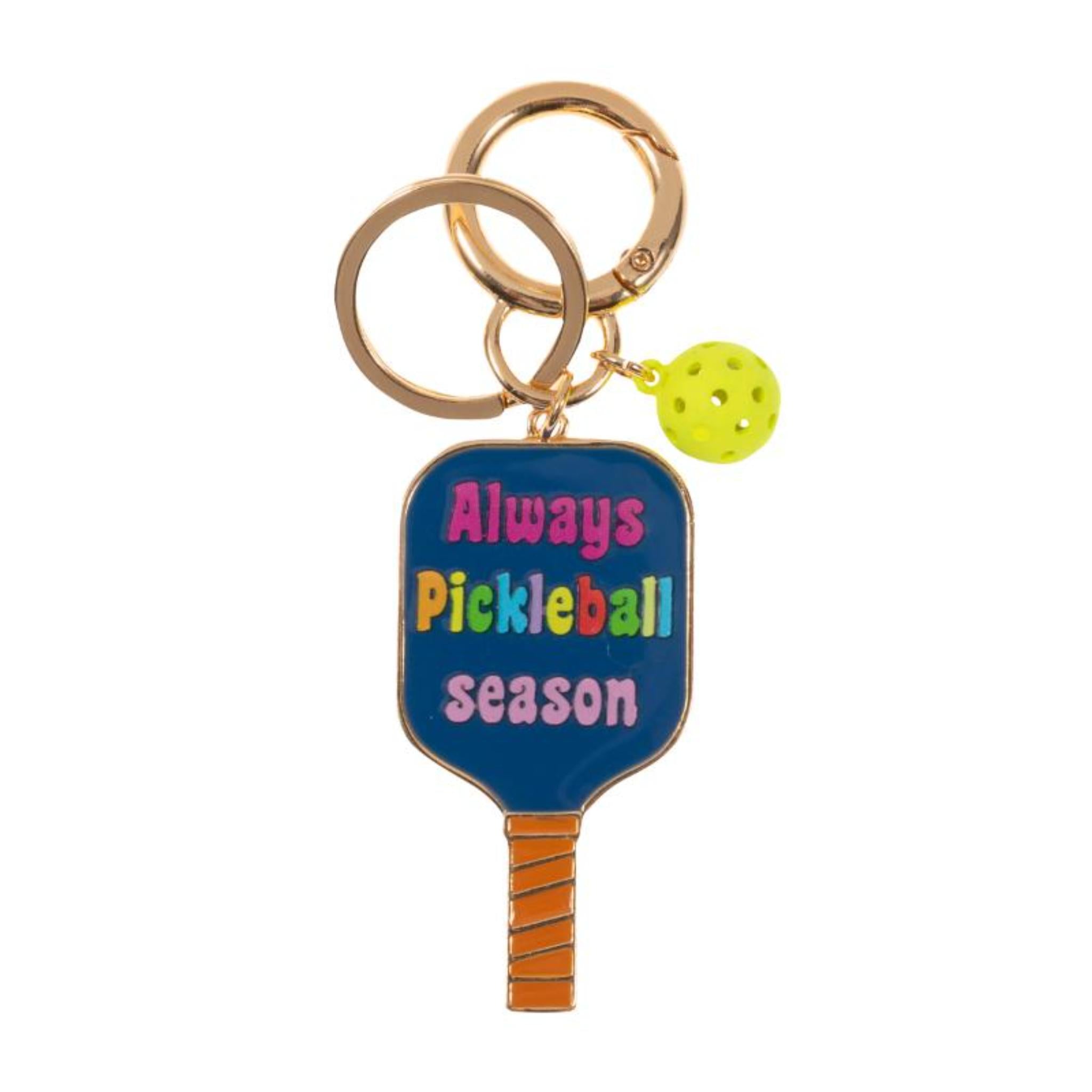 Pickleball Paddle Keychain with "Always Pickleball Season" & Yellow Pickleball