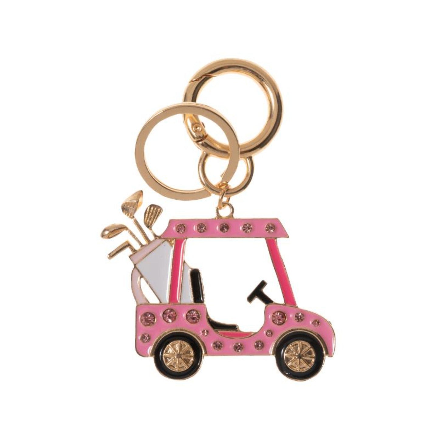 Gold, Pink Enamel Golf Cart Keychain