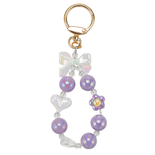 Purple, White Beaded Loop with Bow & Heart Keychain