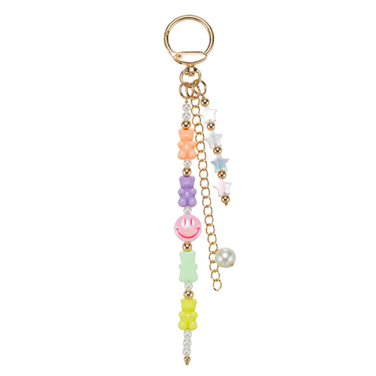 AB, Orange, Purple, Lime Gummy Bear Beaded Strand with Stars Keychain