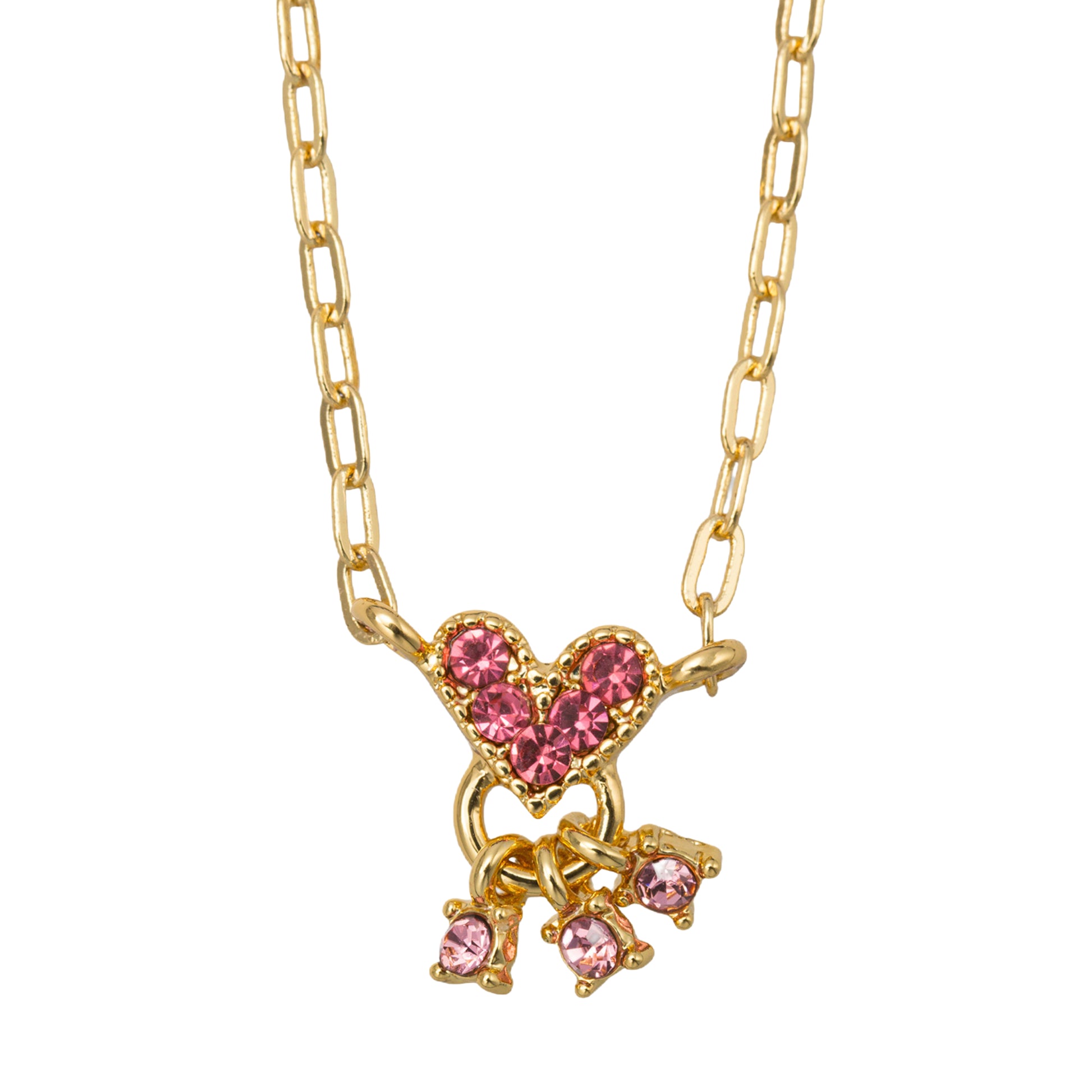 Kids 18K Gold Plated Flat Chain Necklace with Pink Crystal Heart