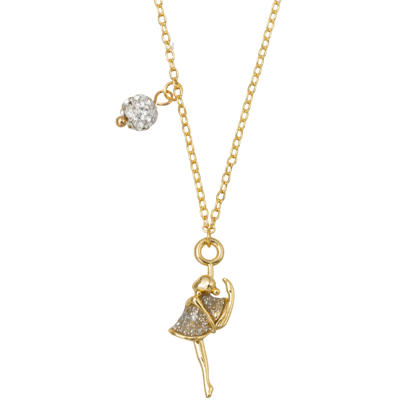 Kids 18K Gold Plated O Chain Necklace with Silver Glitter Ballerina