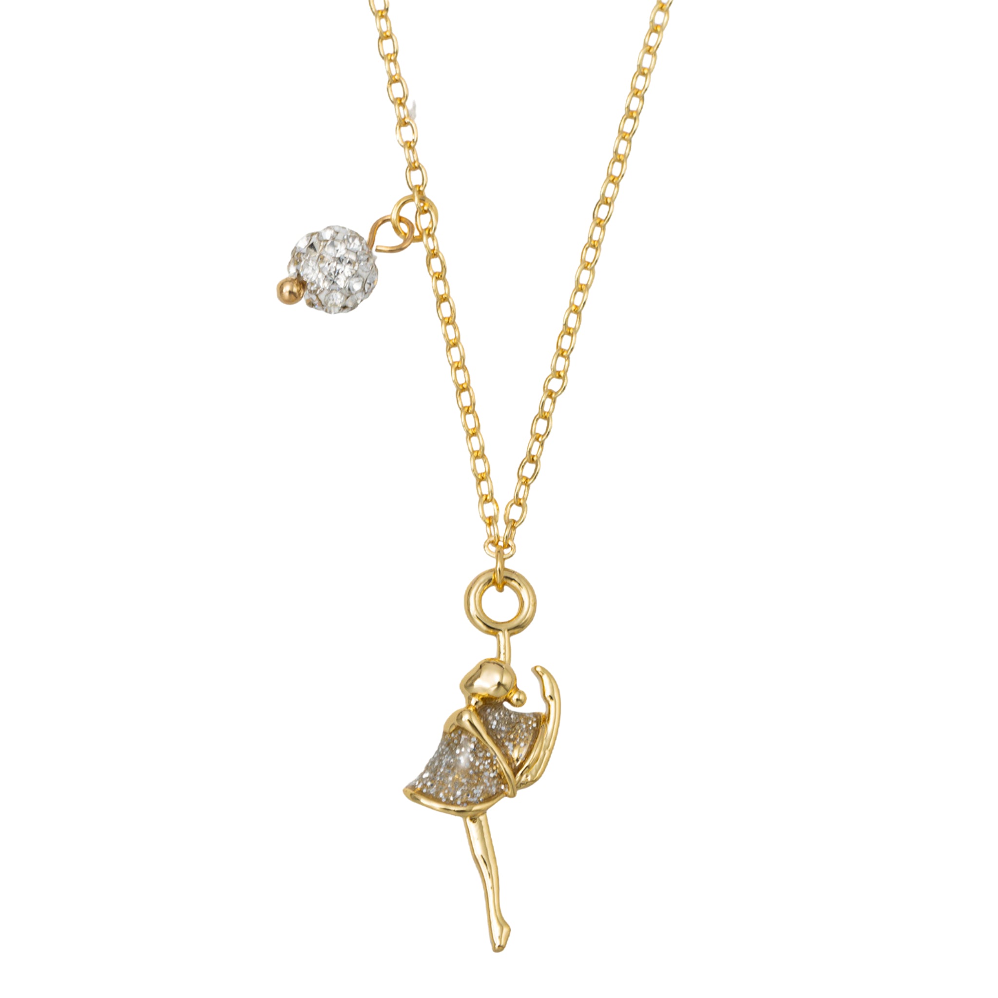 Kids 18K Gold Plated O Chain Necklace with Silver Glitter Ballerina