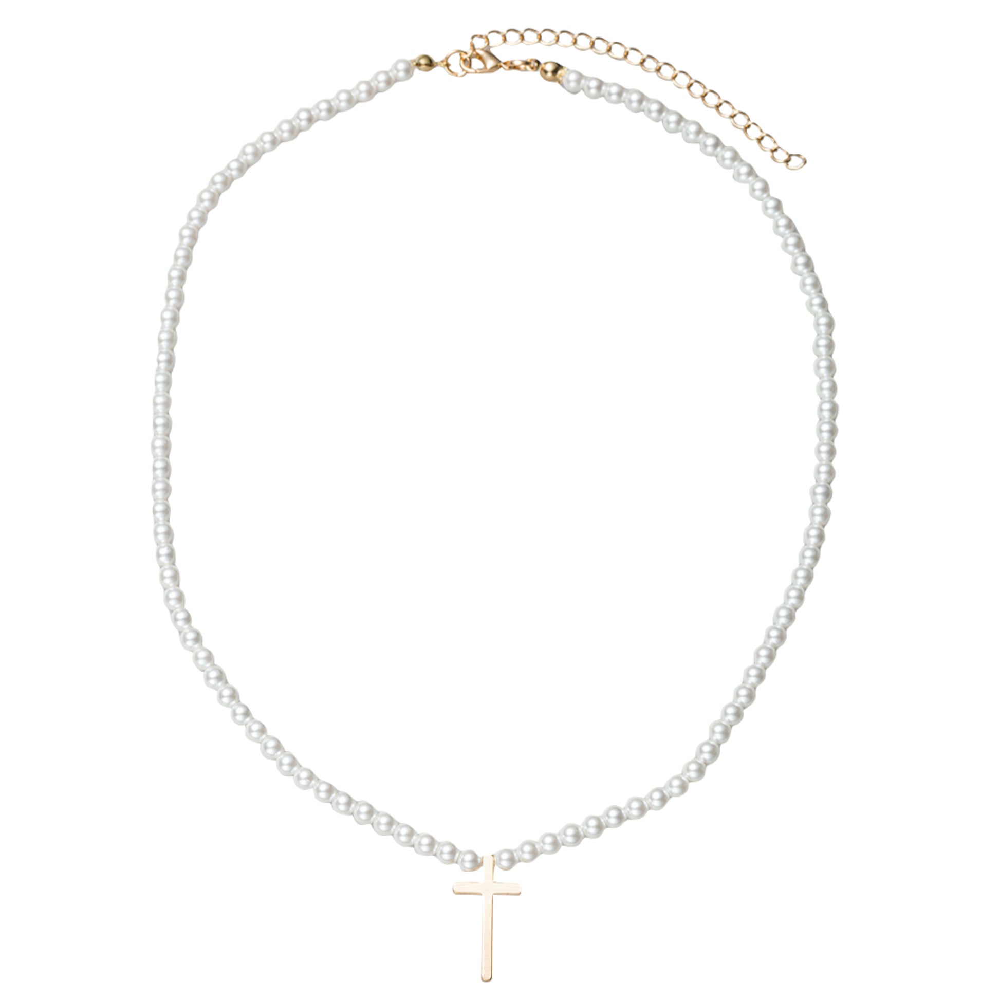 Pearl Beaded Necklace with Gold Cross