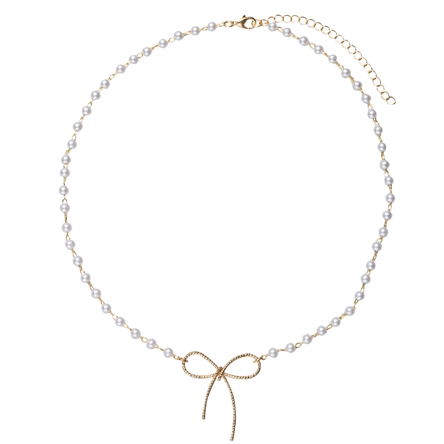Pearl Beaded Necklace with Gold Bow