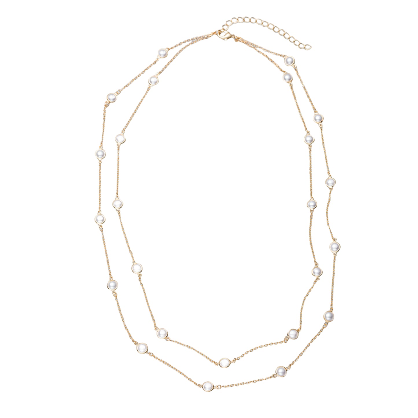 Gold Cross O Chain Double Sided Pearl Accents Necklace