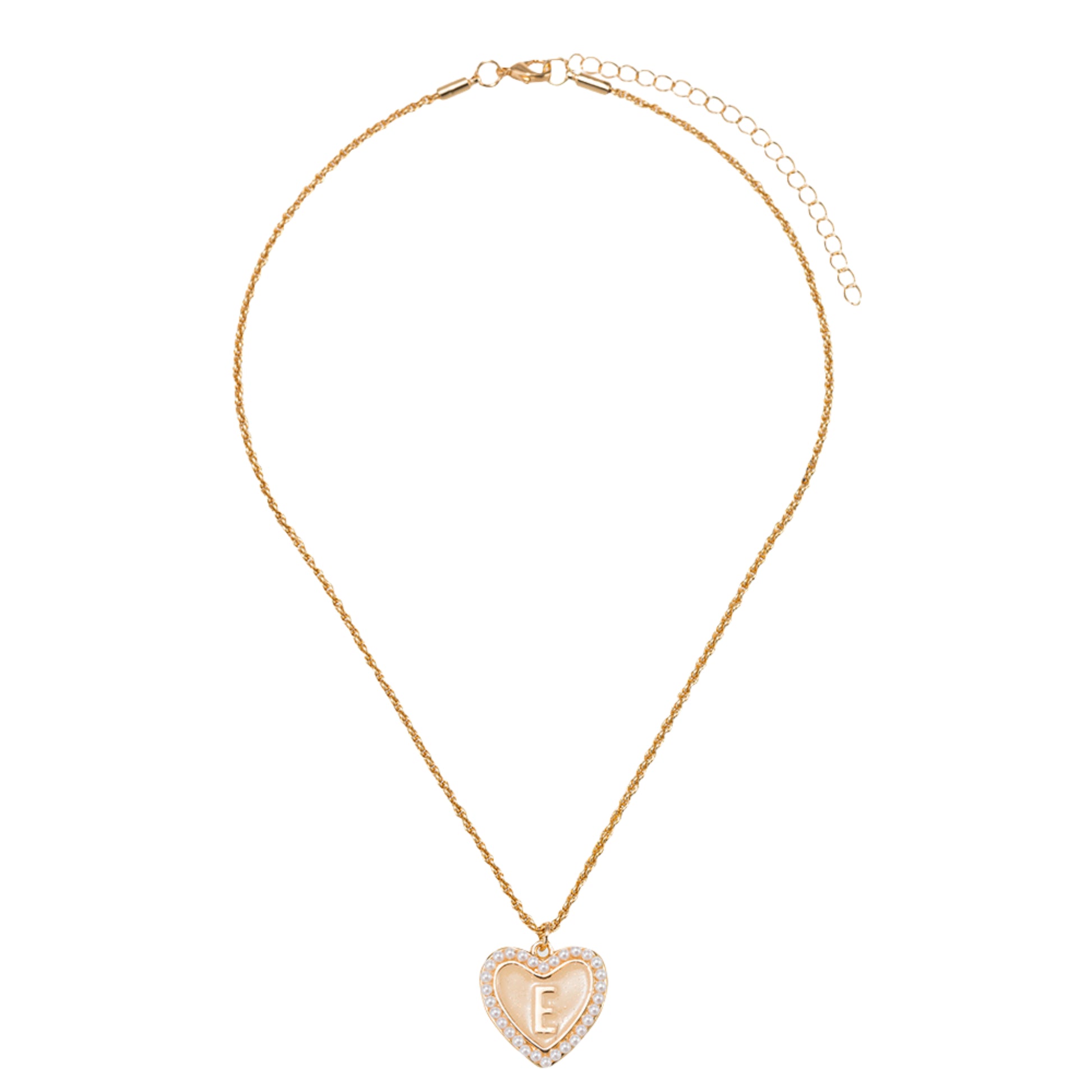 Kids Pearl Edged, Double Sided Heart with One Side Gold Bow, One Side Initial "F" Rope Necklace