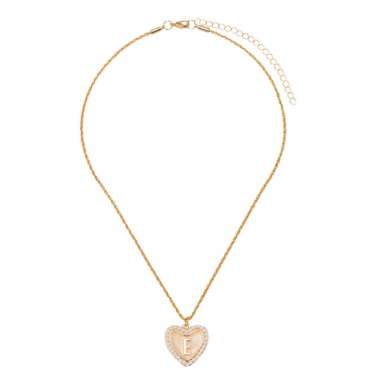 Kids Pearl Edged, Double Sided Heart with One Side Gold Bow, One Side Initial "F" Rope Necklace