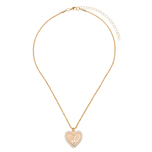 Kids Pearl Edged, Double Sided Heart with One Side Gold Bow, One Side Initial "J" Rope Necklace