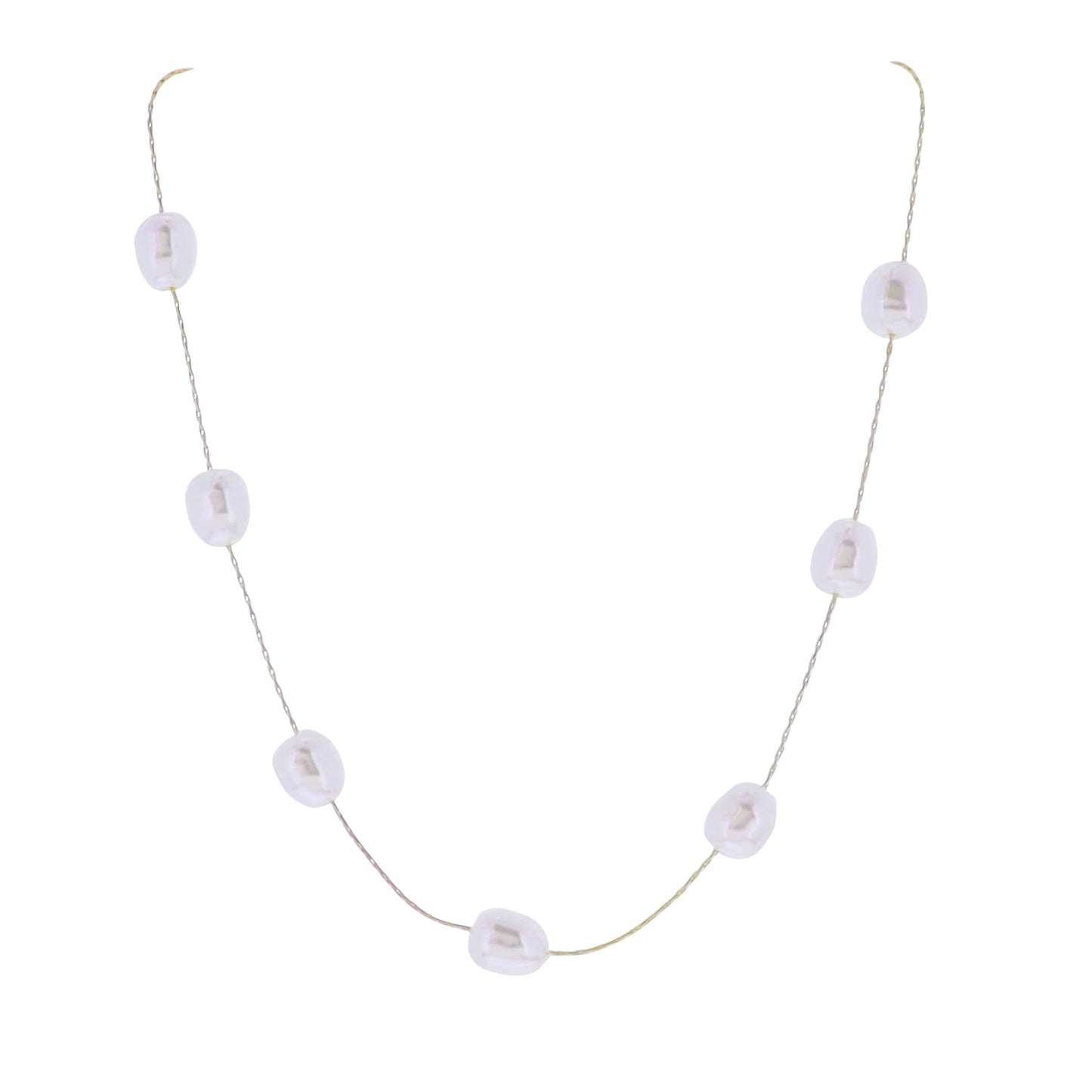 Gold Thin Snake Chain Necklace with Pearl Stations