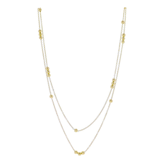 Gold Rolo Chain 2 Layer Necklace with Gold Ball Accents