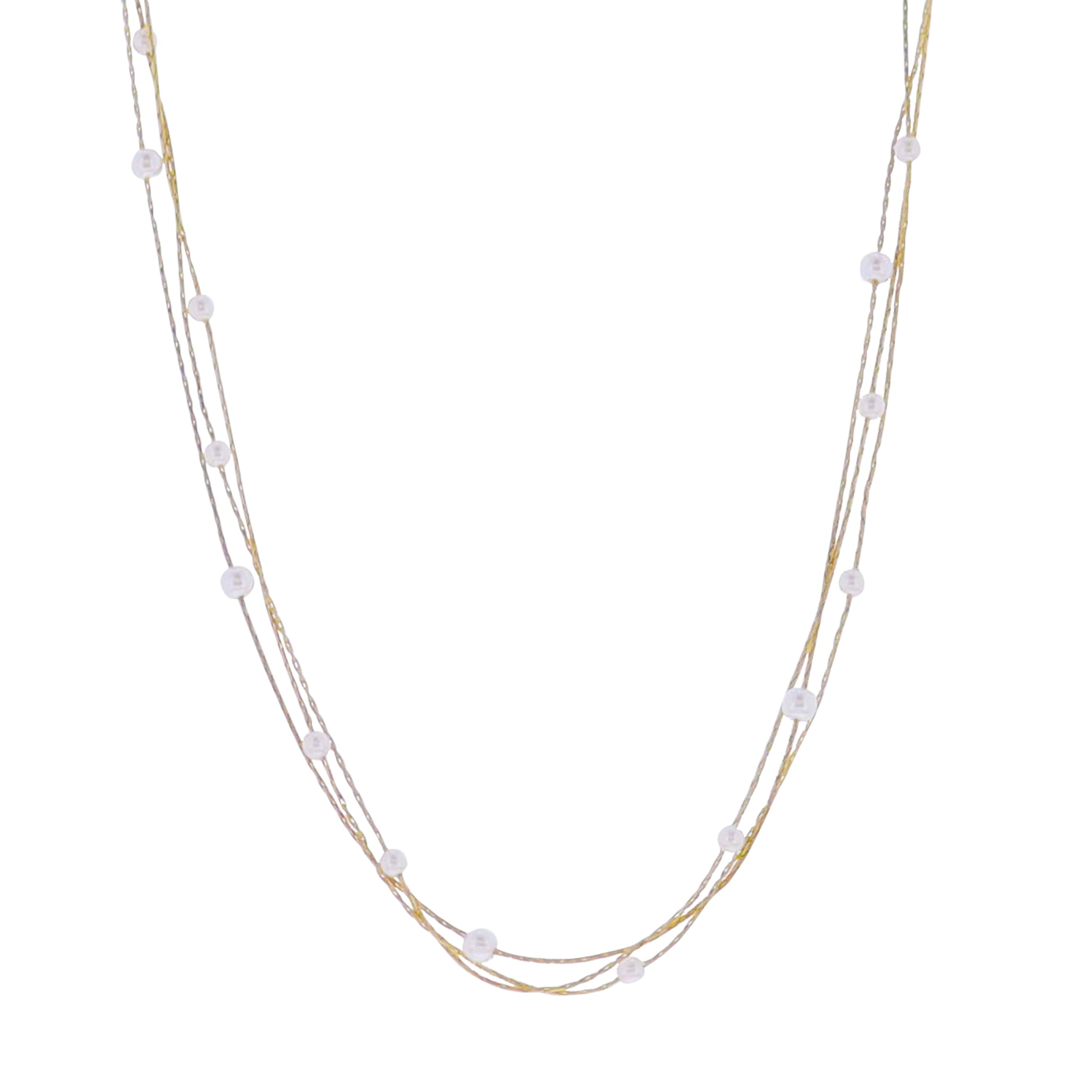 18k Gold Plated Thin Snake Chain 3 Layer Necklace with Pearl Stations
