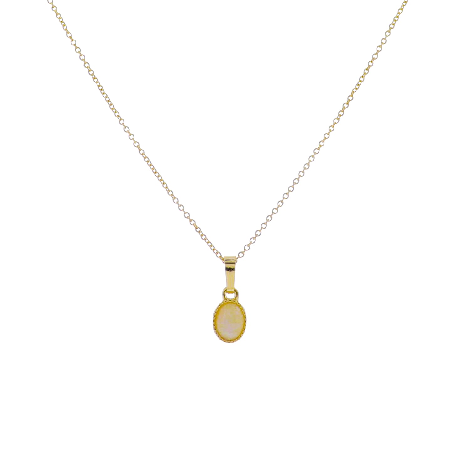 18k Gold Plated Rolo Chain Necklace with Peach Opal Oval Charm