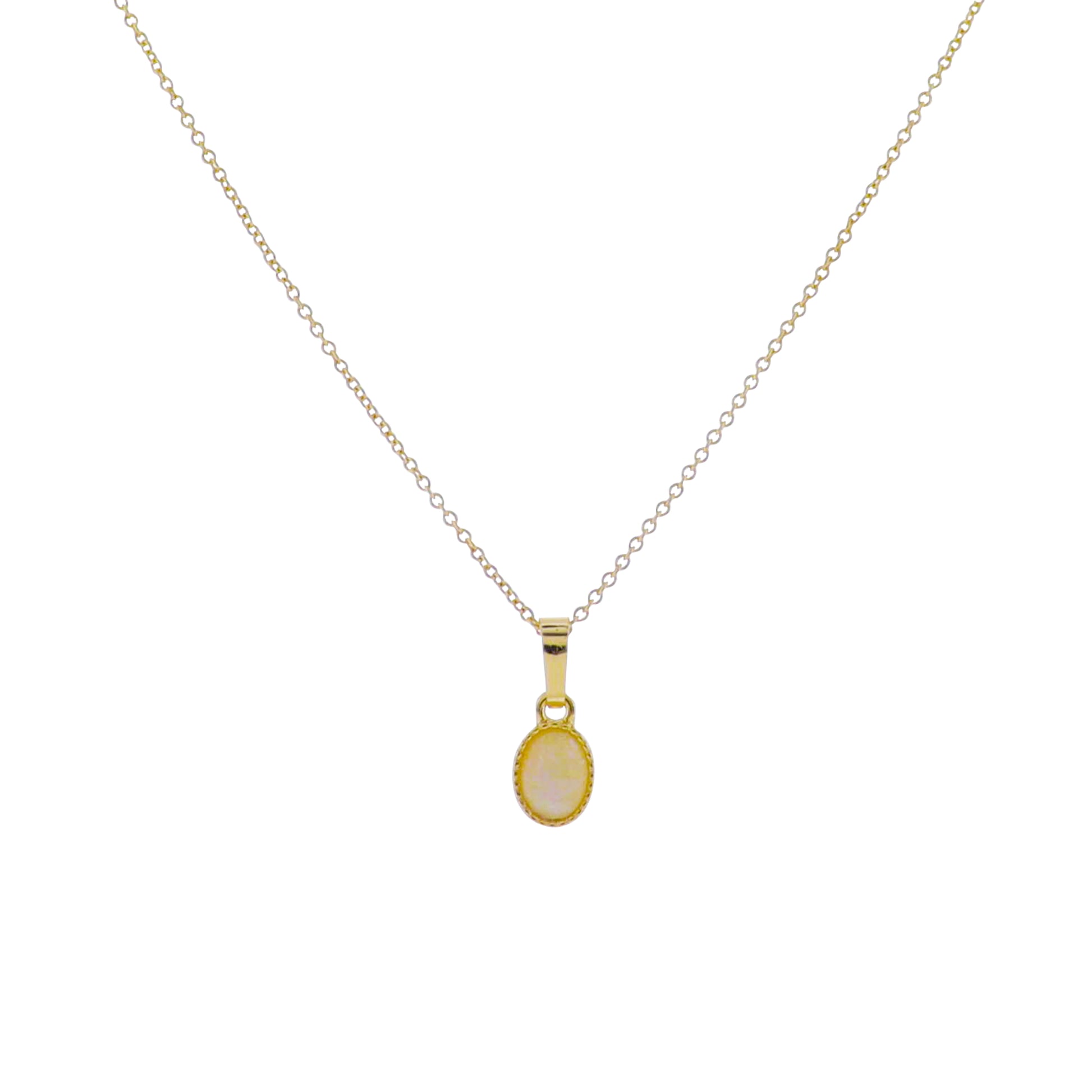 18k Gold Plated Rolo Chain Necklace with Peach Opal Oval Charm