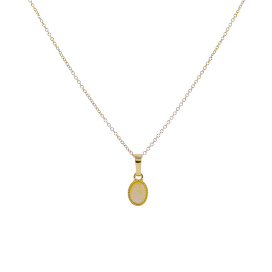 18k Gold Plated Rolo Chain Necklace with Peach Opal Oval Charm