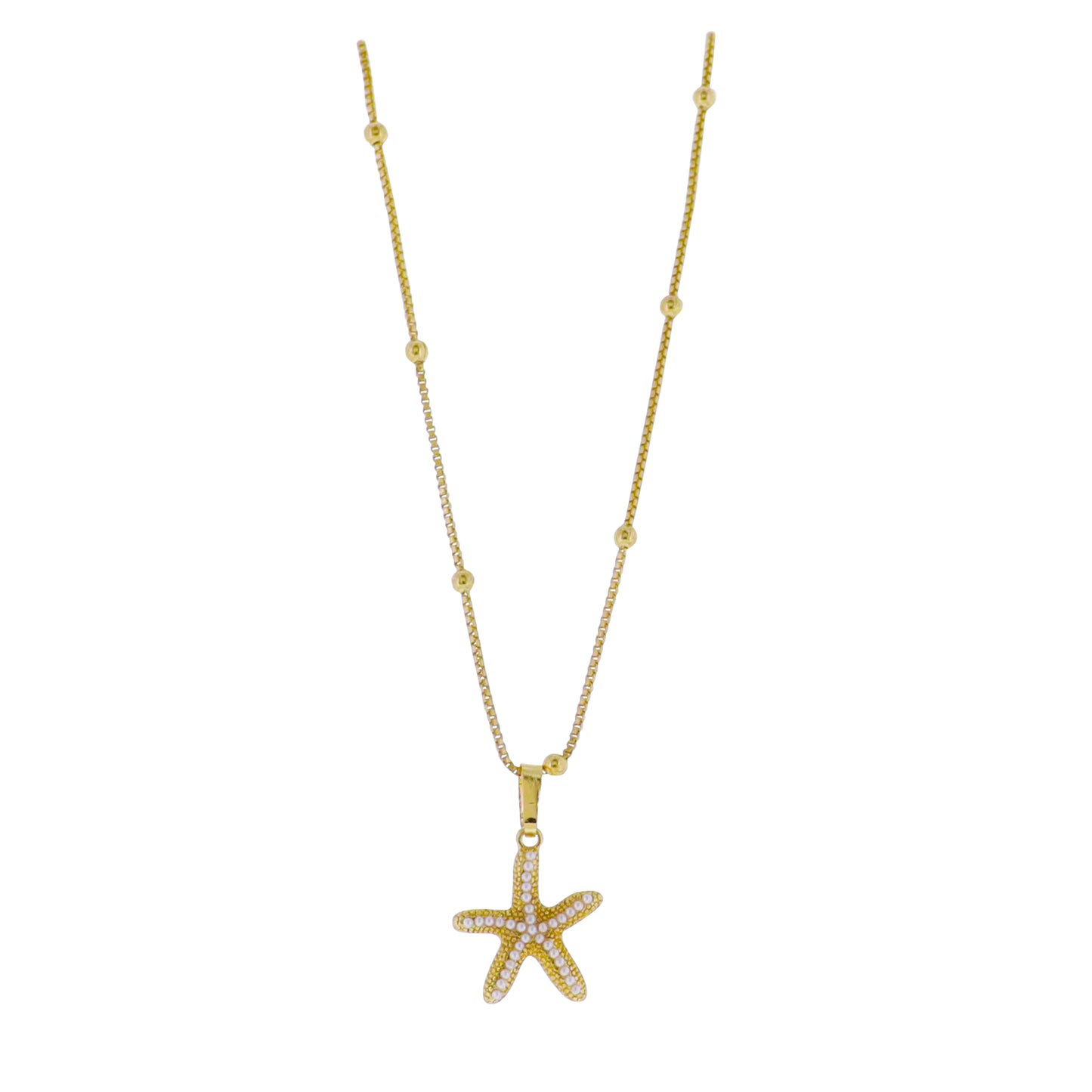 18k Gold Plated Ball Station Chain Necklace with Starfish