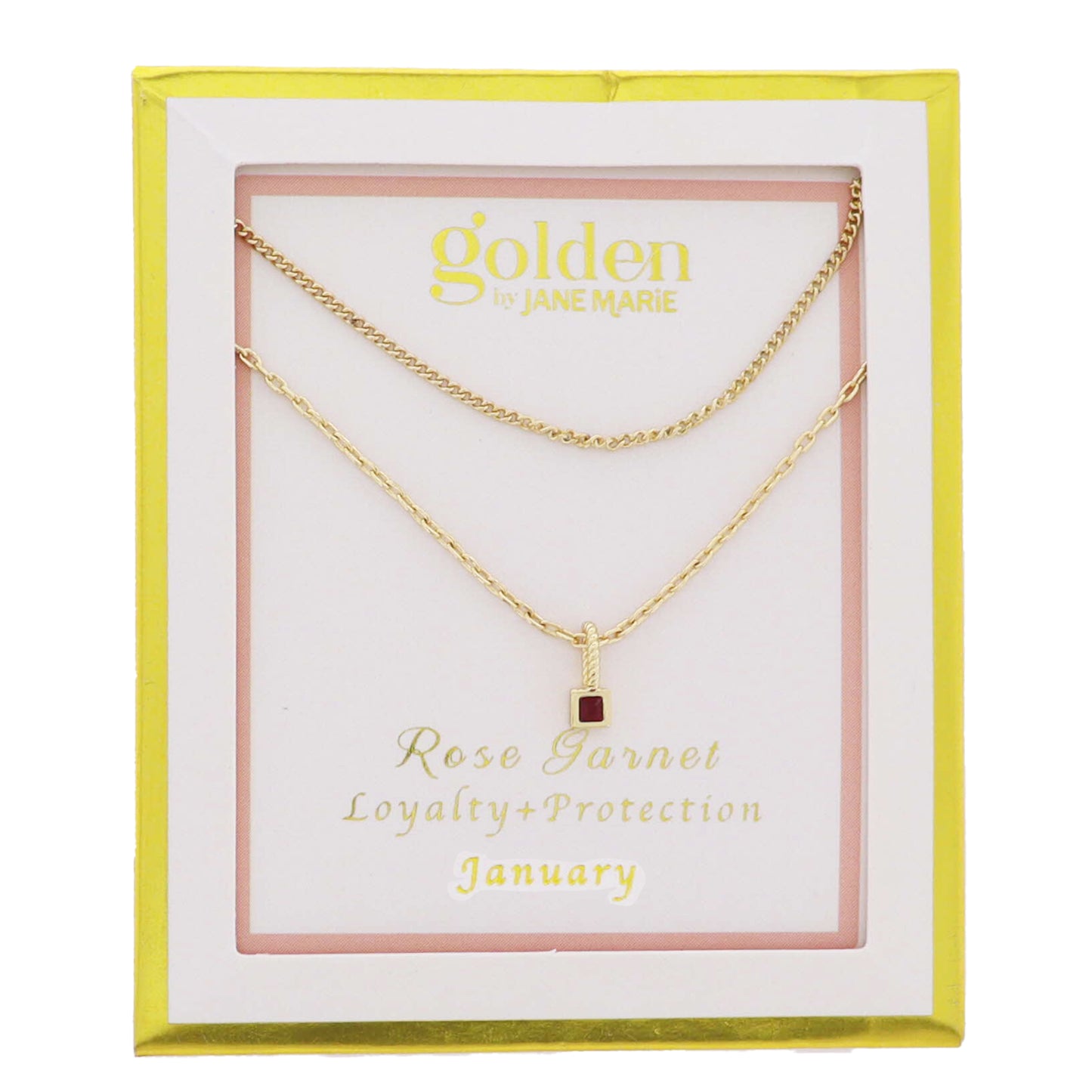 18k Gold Plated Satellite, Cable Chains Necklace with January Rose Garnet Pendant