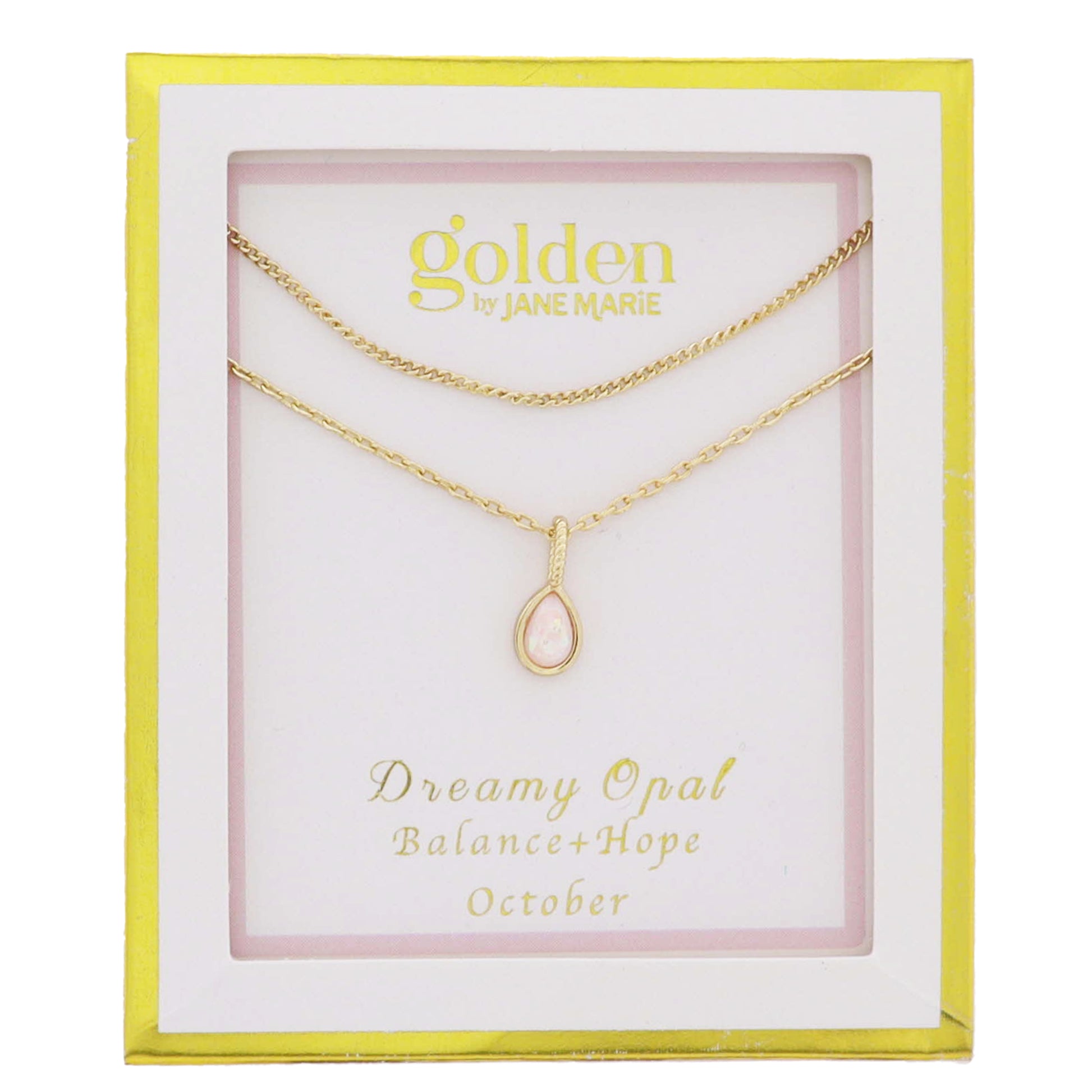 18k Gold Plated Satellite, Cable Chains Necklace with October Dreamy Opal Pendant