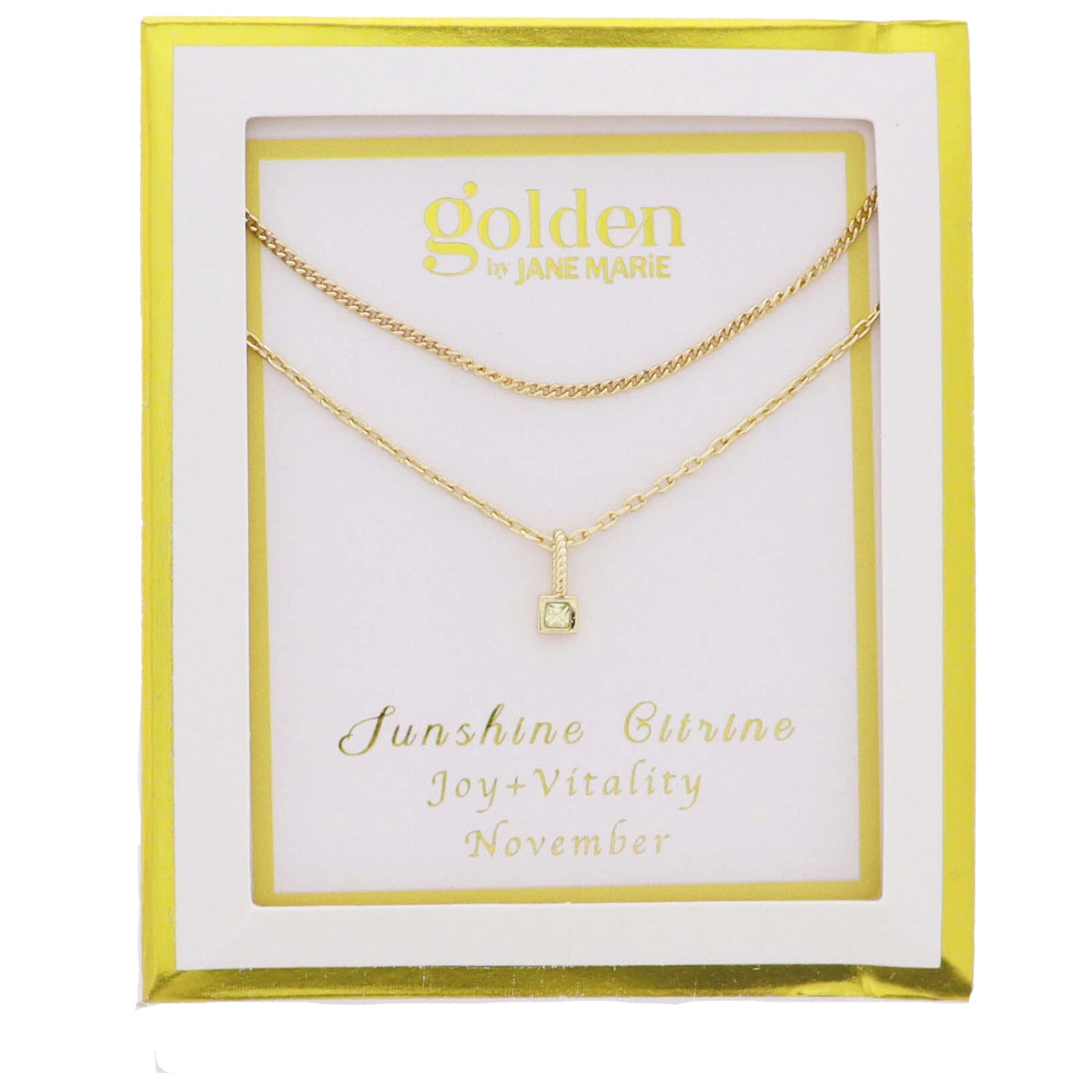 18k Gold Plated Satellite, Cable Chains Necklace with November Sunshine Citrine Pendant
