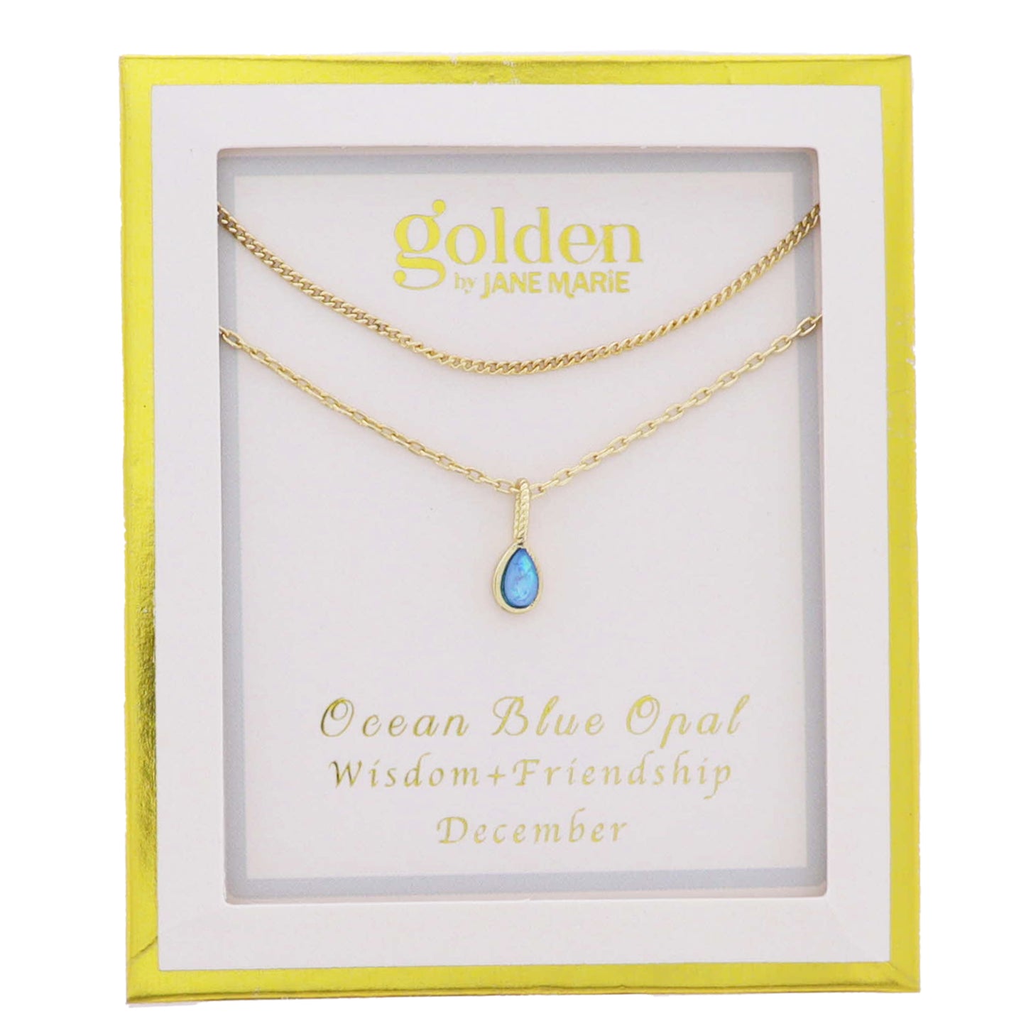 18k Gold Plated Satellite, Cable Chains Necklace with December Ocean Blue Opal Pendant