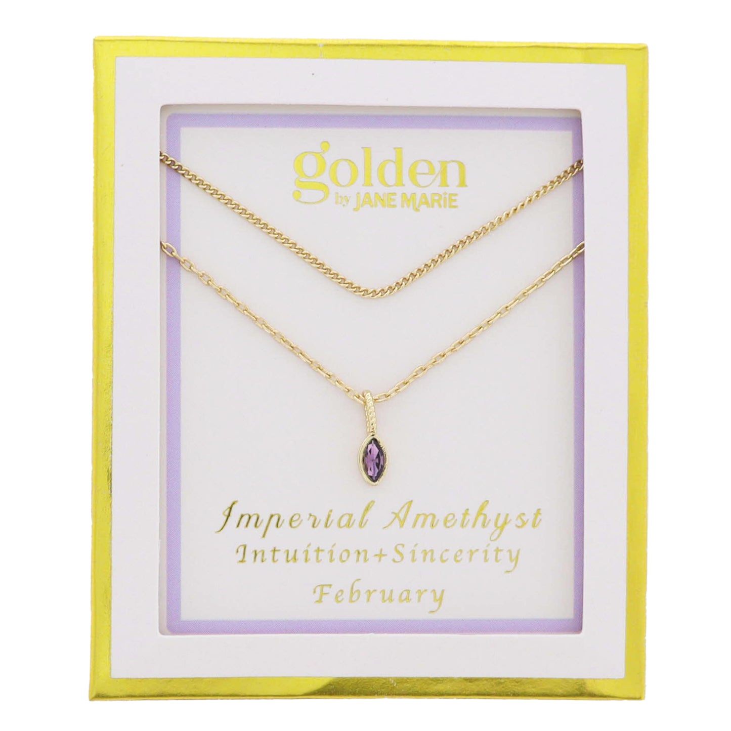 18k Gold Plated Satellite, Cable Chains Necklace with February Imperial Amethyst Pendant