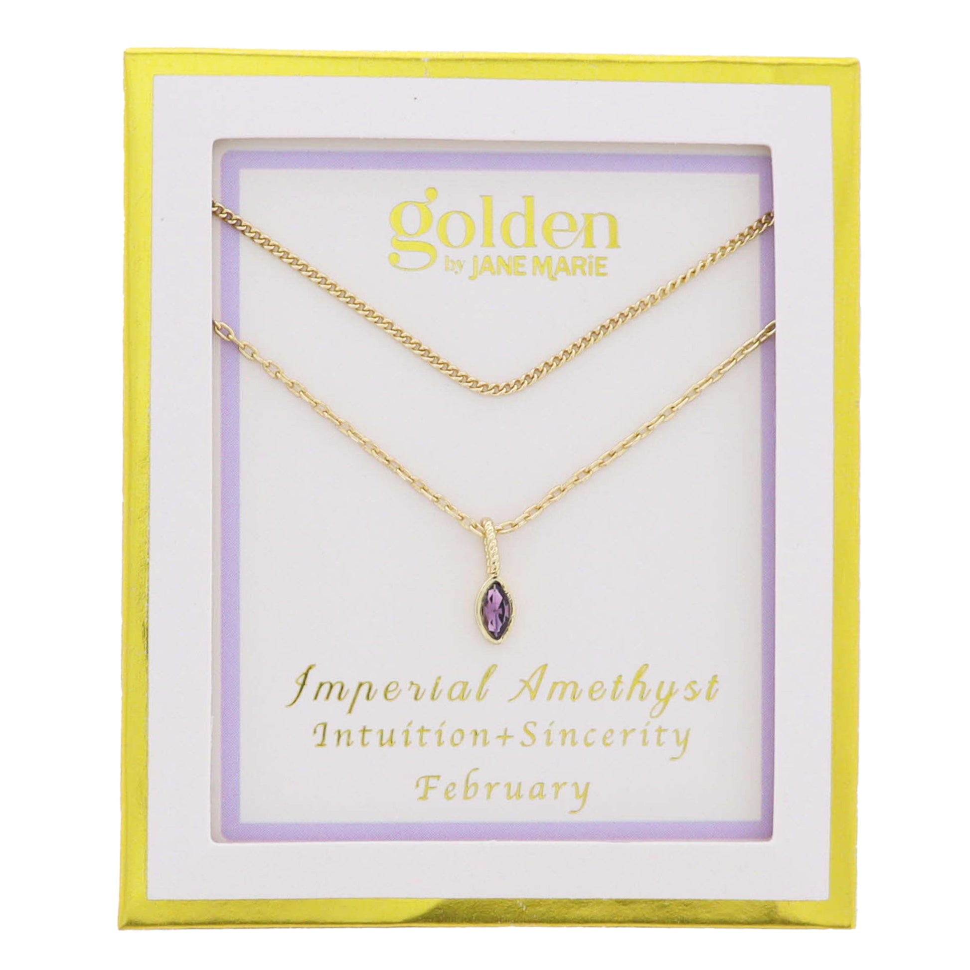 18k Gold Plated Satellite, Cable Chains Necklace with February Imperial Amethyst Pendant