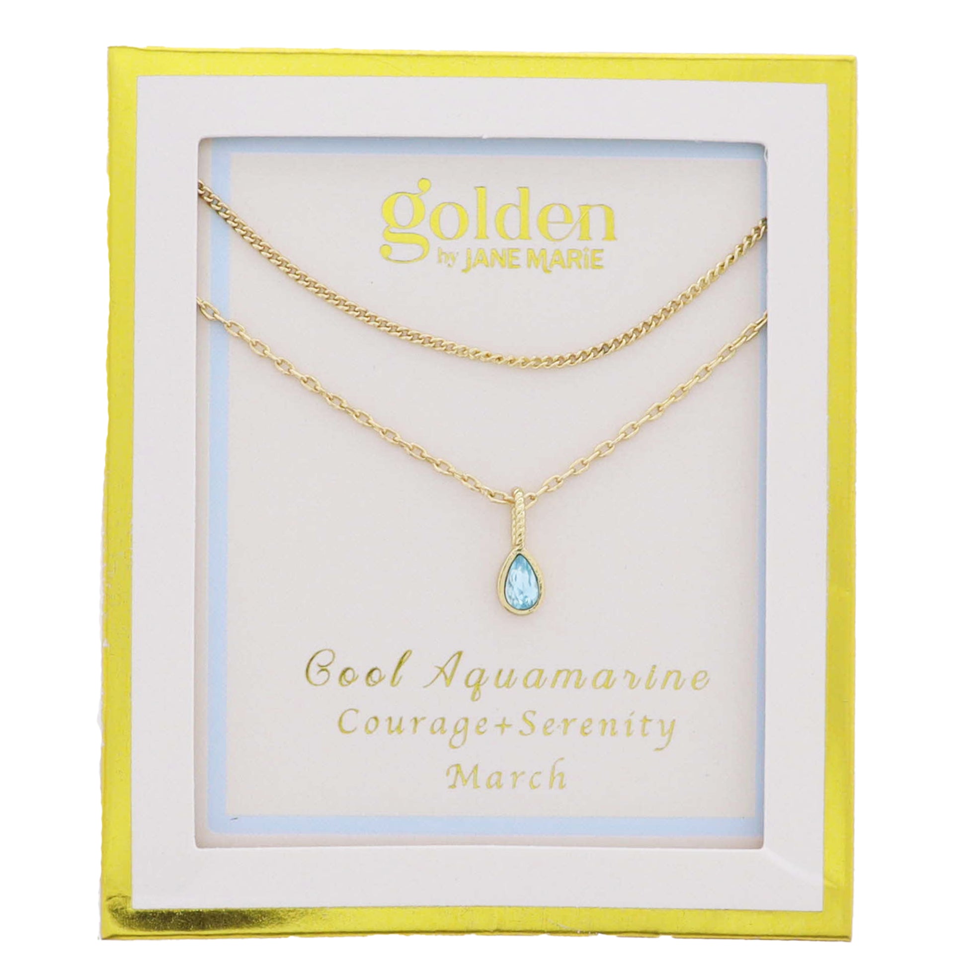 18k Gold Plated Satellite, Cable Chains Necklace with March Cool Aquamarine Pendant