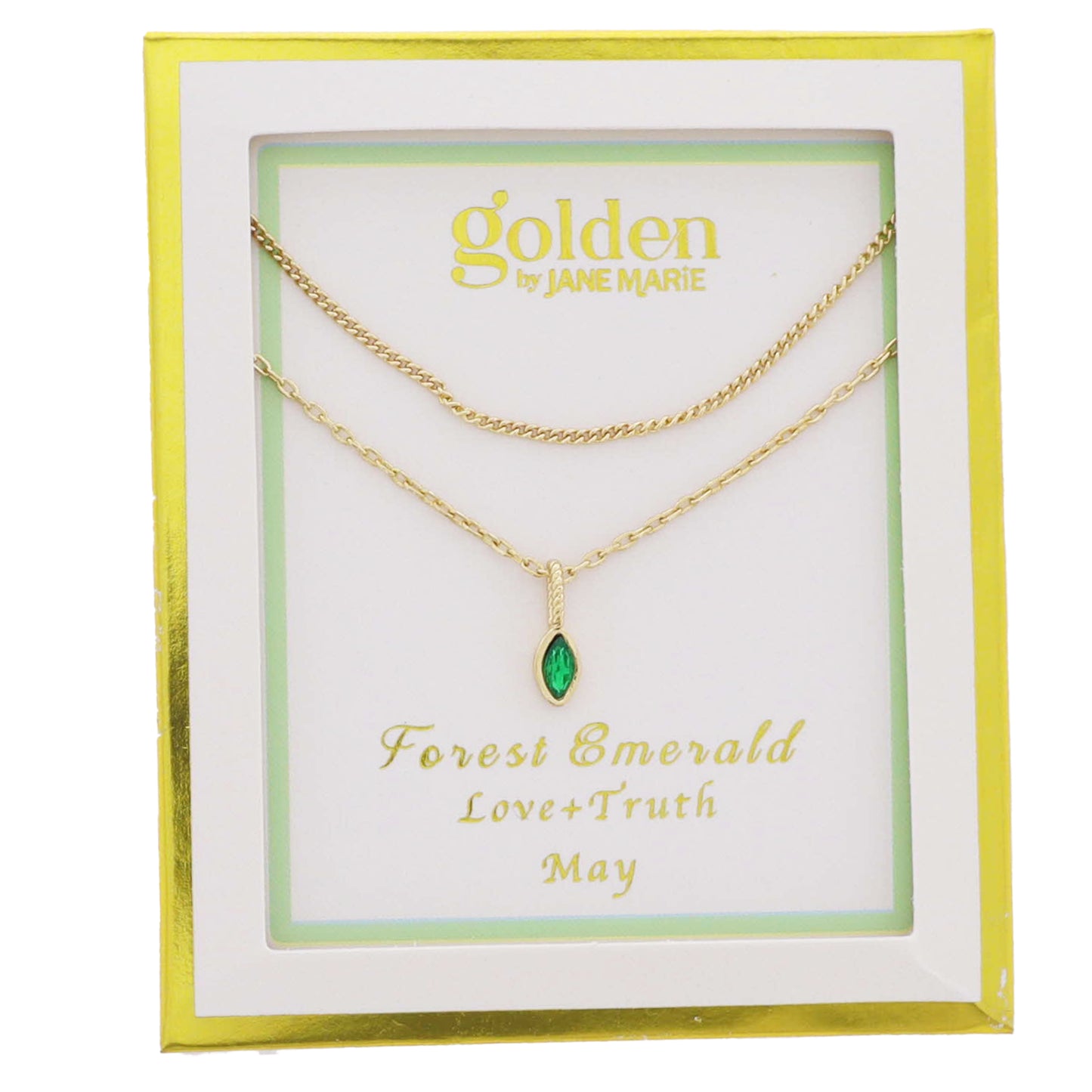 18k Gold Plated Satellite, Cable Chains Necklace with May Forest Emerald Pendant