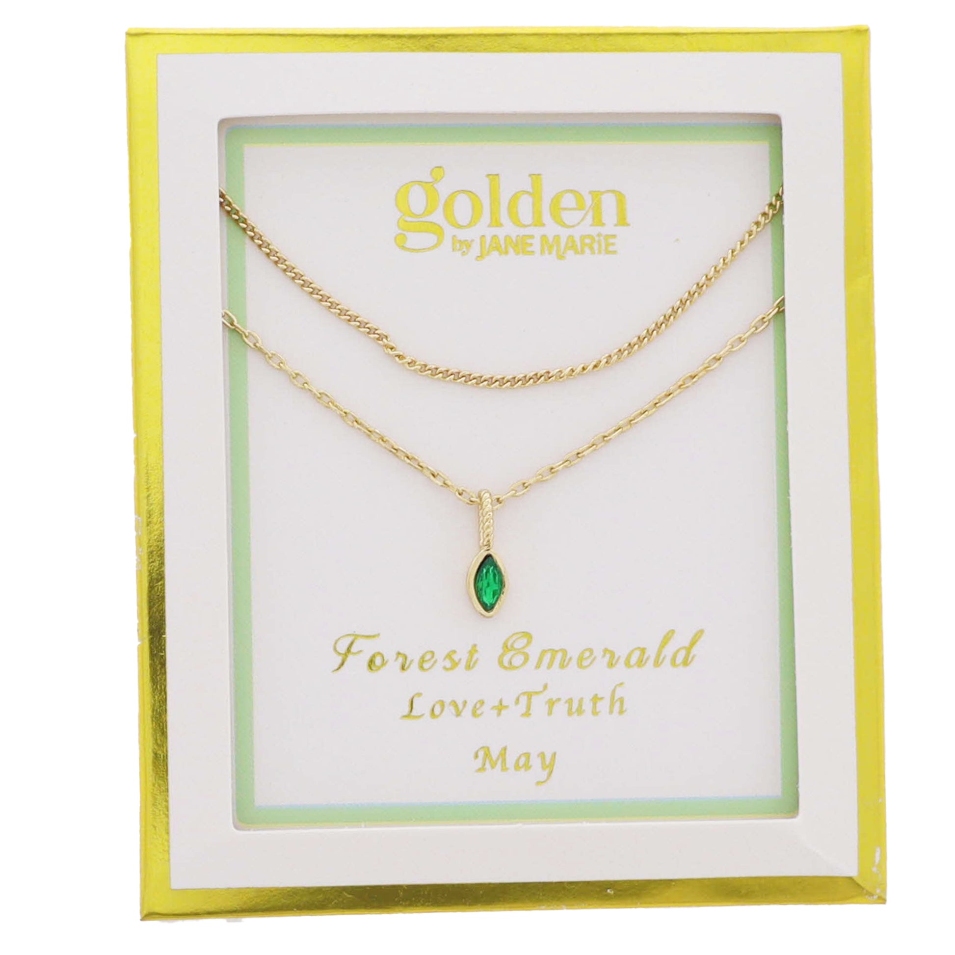18k Gold Plated Satellite, Cable Chains Necklace with May Forest Emerald Pendant