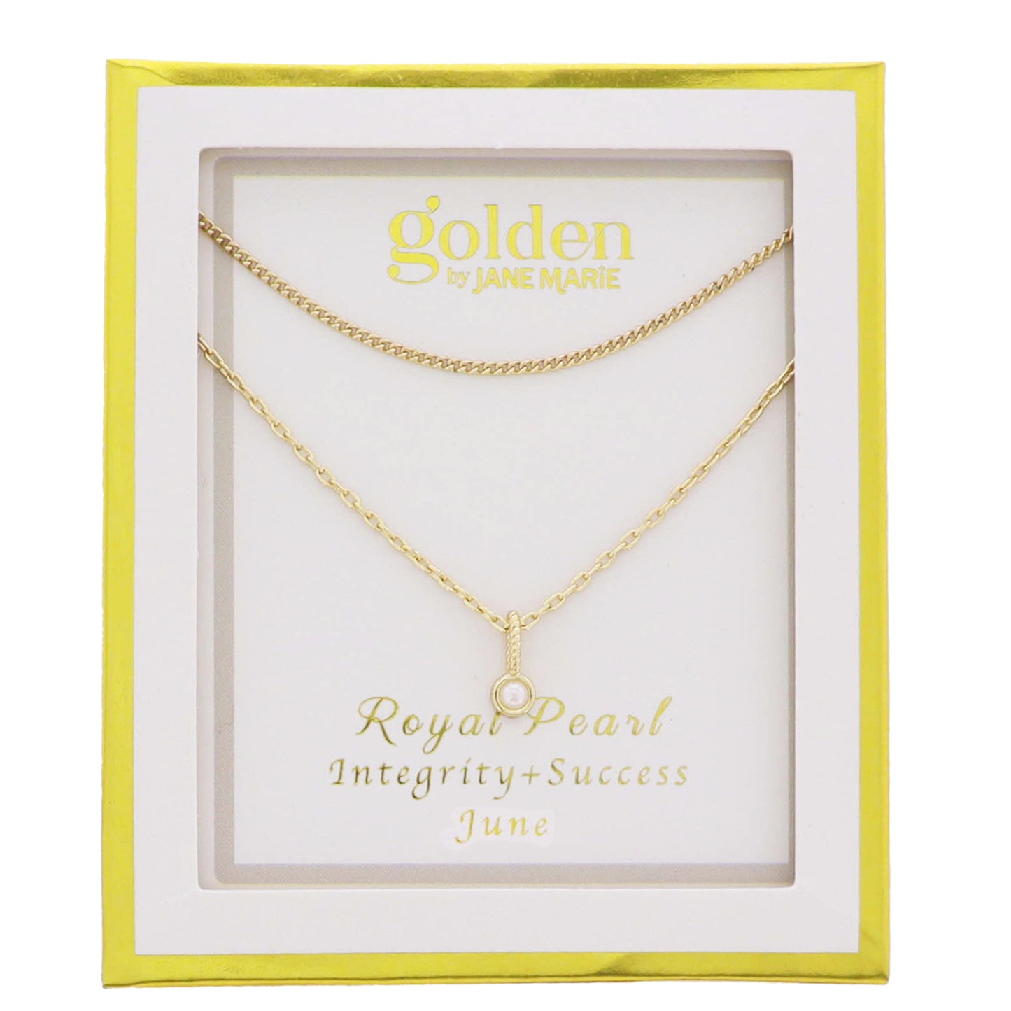 18k Gold Plated Satellite, Cable Chains Necklace with June Royal Pearl Pendant