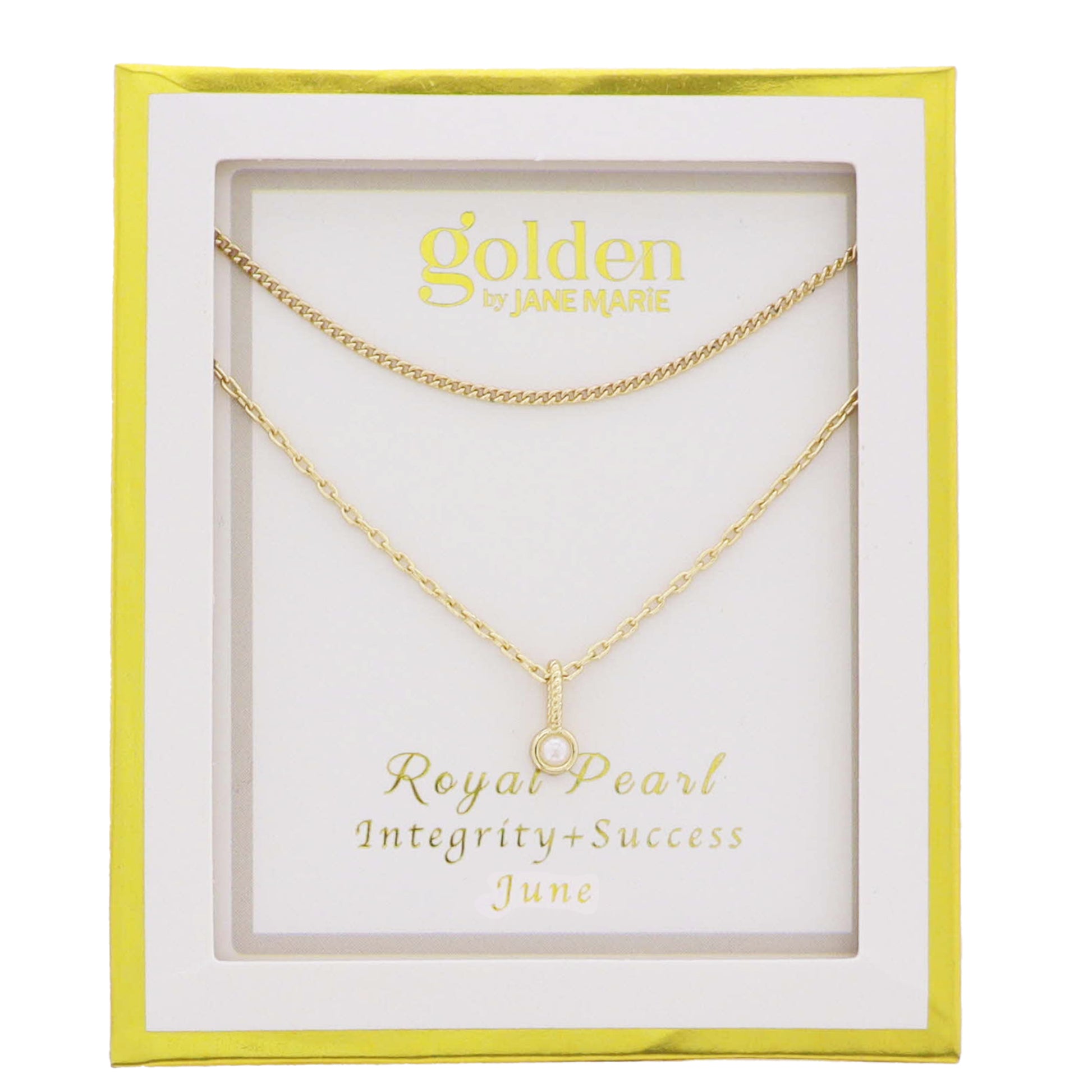 18k Gold Plated Satellite, Cable Chains Necklace with June Royal Pearl Pendant