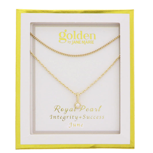 18k Gold Plated Satellite, Cable Chains Necklace with June Royal Pearl Pendant
