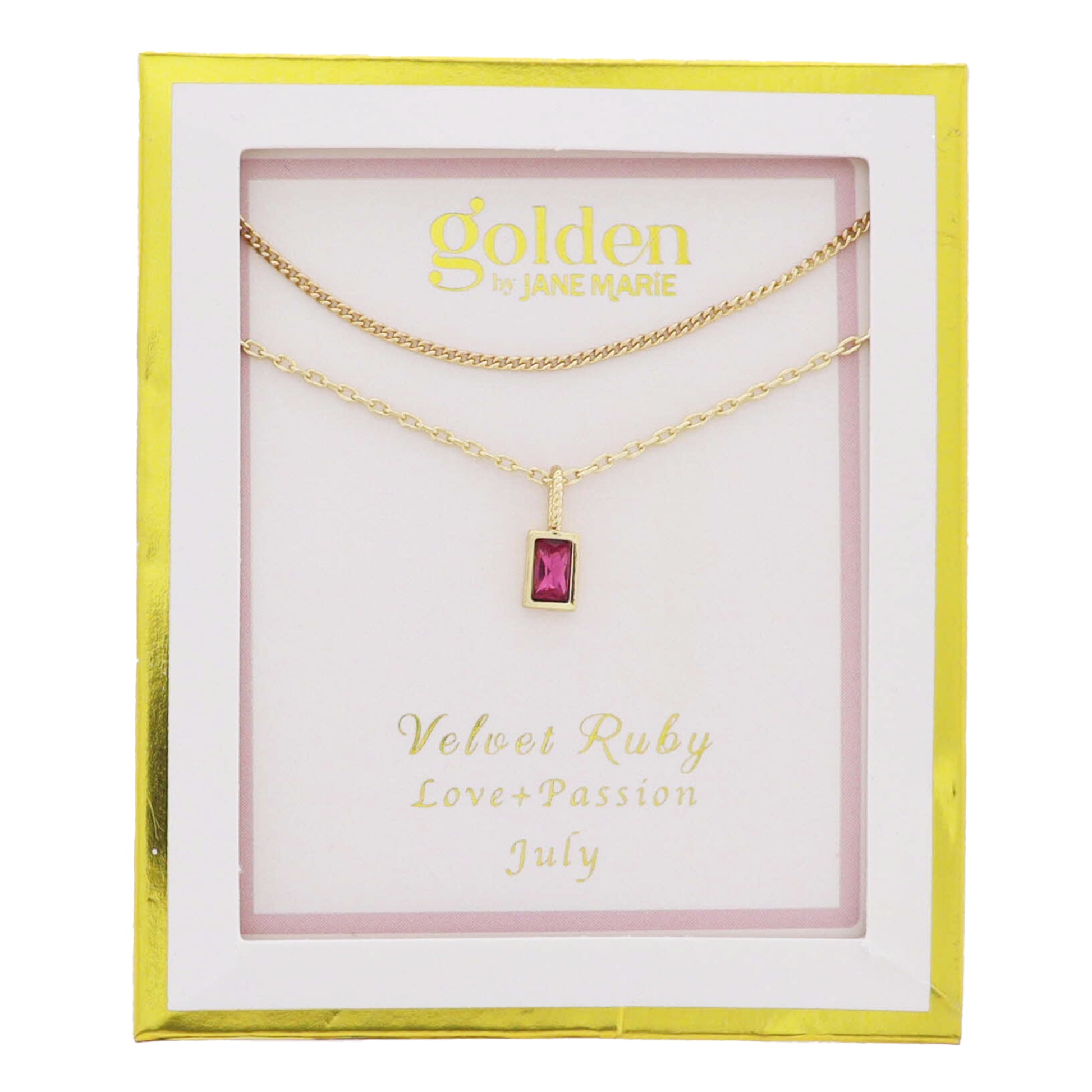 18k Gold Plated Satellite, Cable Chains Necklace with July Velvet Ruby Pendant