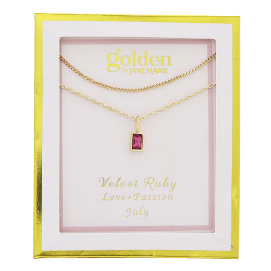18k Gold Plated Satellite, Cable Chains Necklace with July Velvet Ruby Pendant