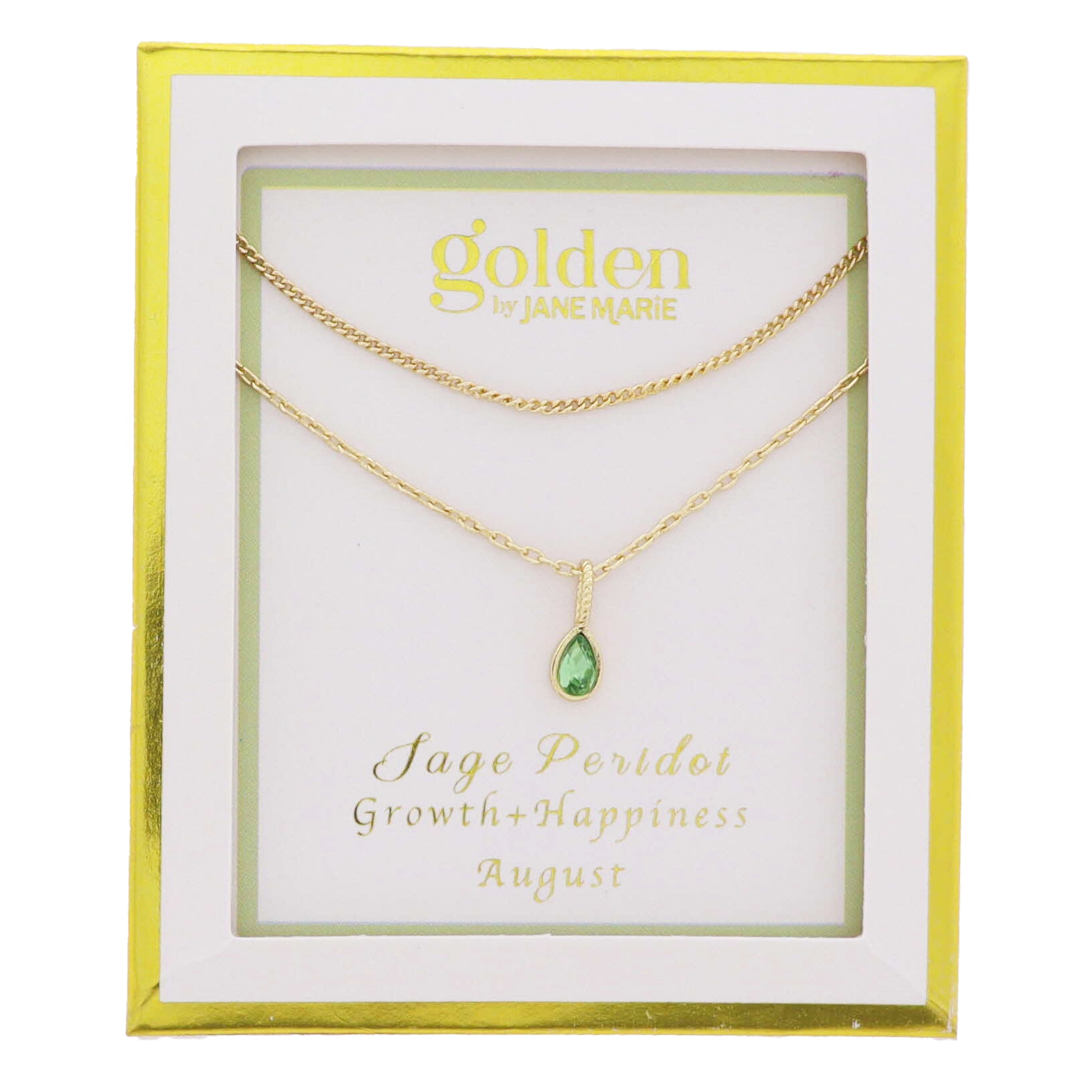 18k Gold Plated Satellite, Cable Chains Necklace with August Sage Peridot Pendant