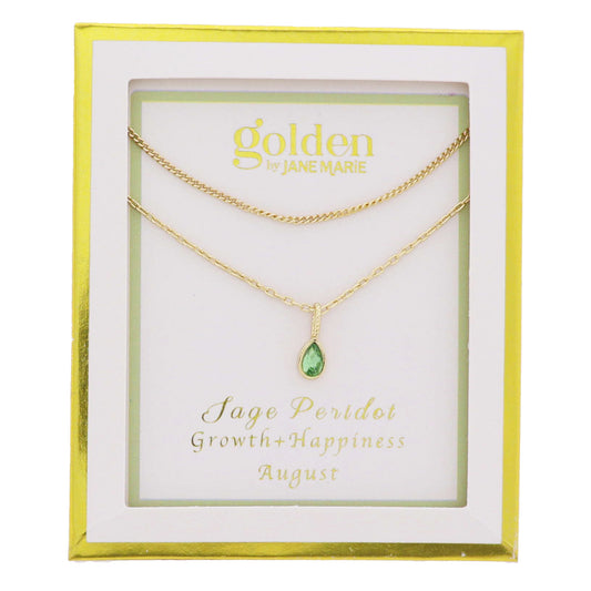 18k Gold Plated Satellite, Cable Chains Necklace with August Sage Peridot Pendant