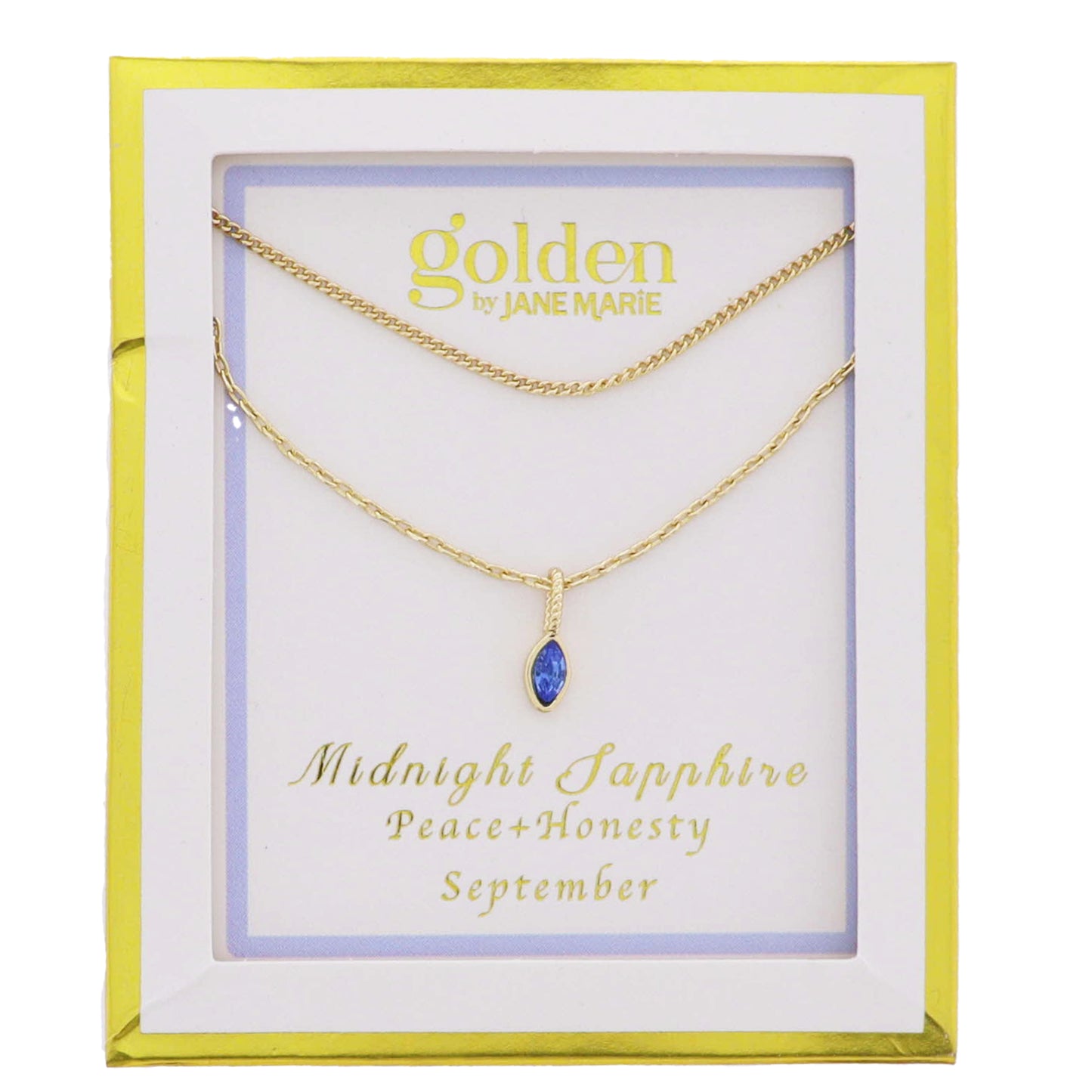 18k Gold Plated Satellite, Cable Chains Necklace with September Midnight Sapphire Pendant