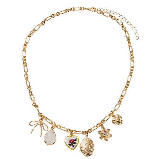 Bow, Stone, Floral Heart, Locket, Flower Paperclip, O CHain Necklace