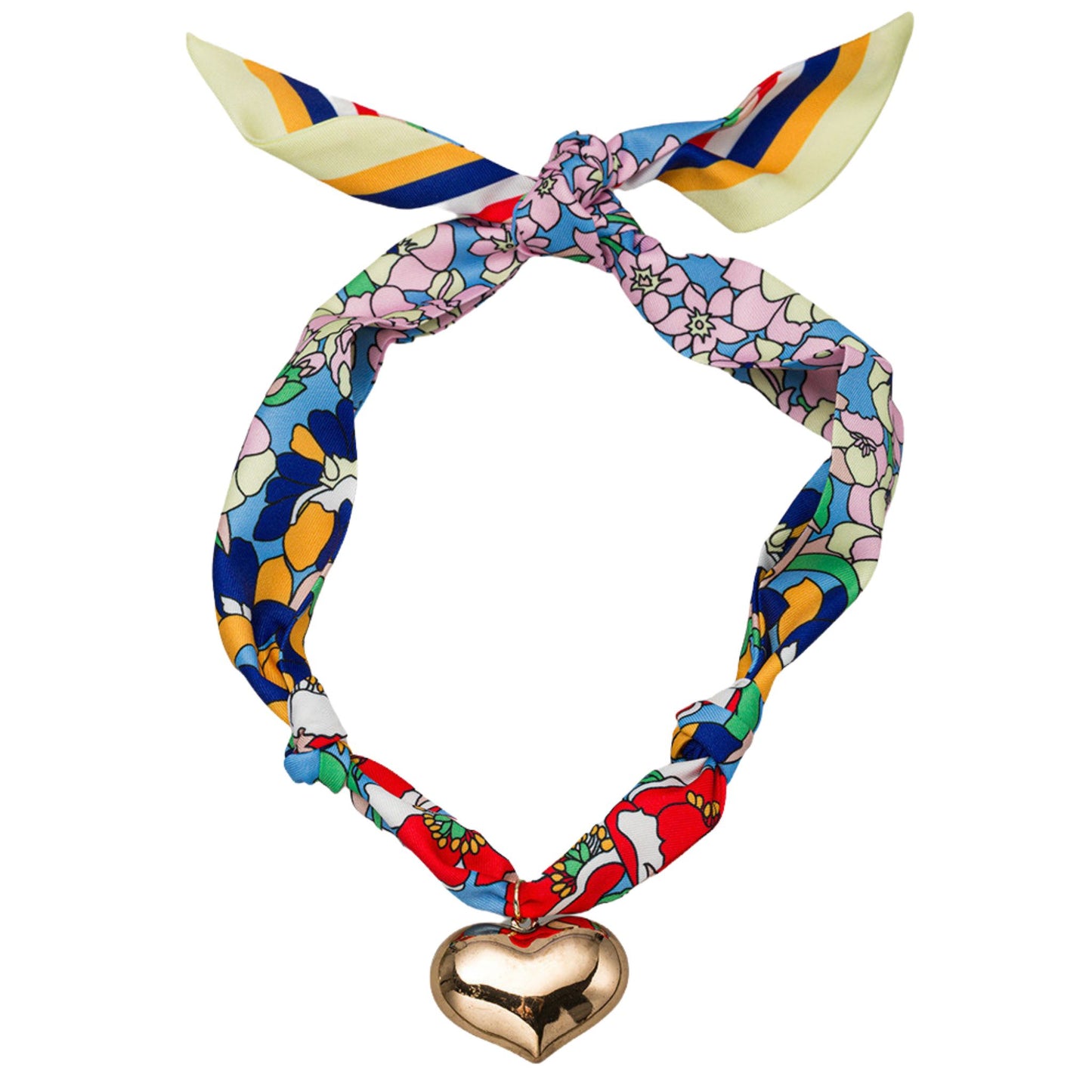 Floral Pattern Tie Necklace with Gold Heart