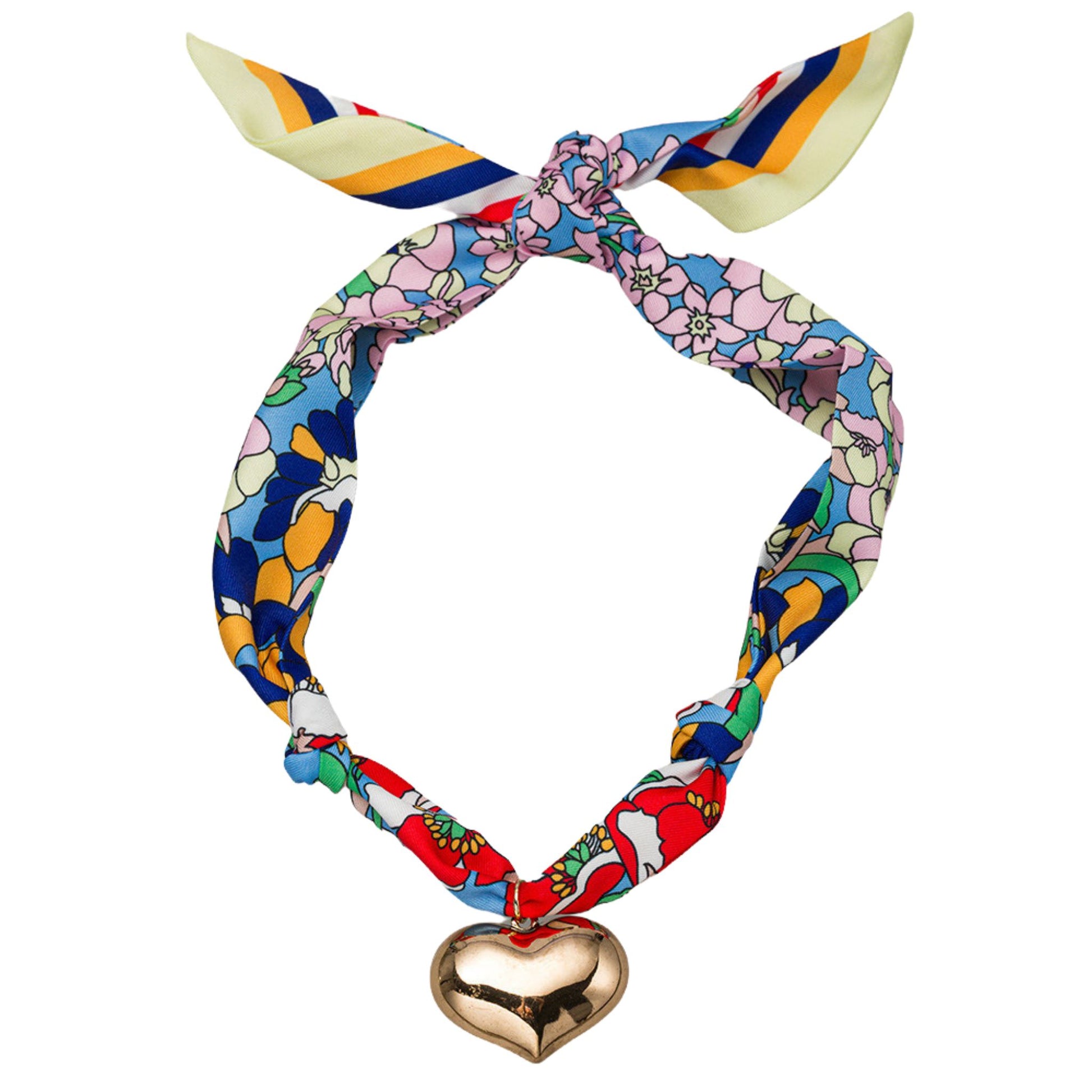 Floral Pattern Tie Necklace with Gold Heart