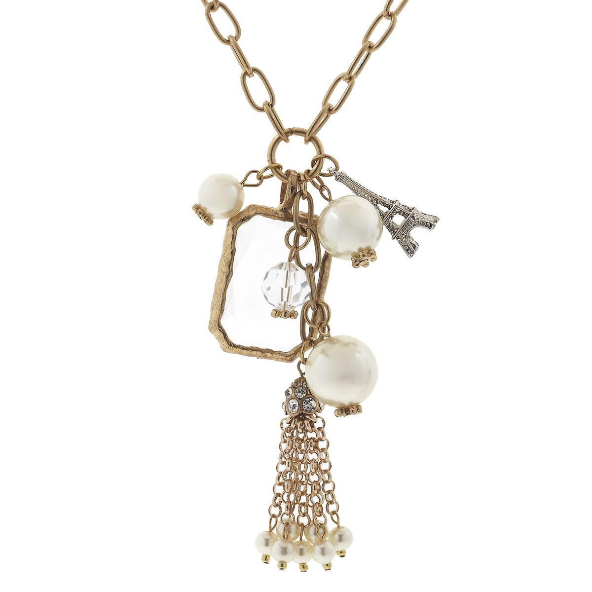 Chandelier and Charm Tassel Necklace - Eiffel Tower
