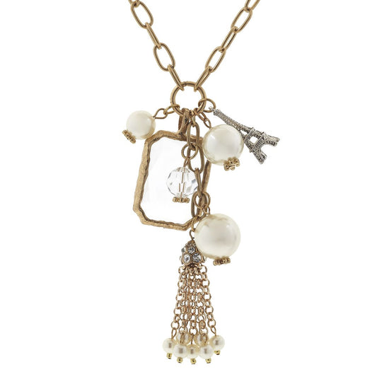 Chandelier and Charm Tassel Necklace - Eiffel Tower