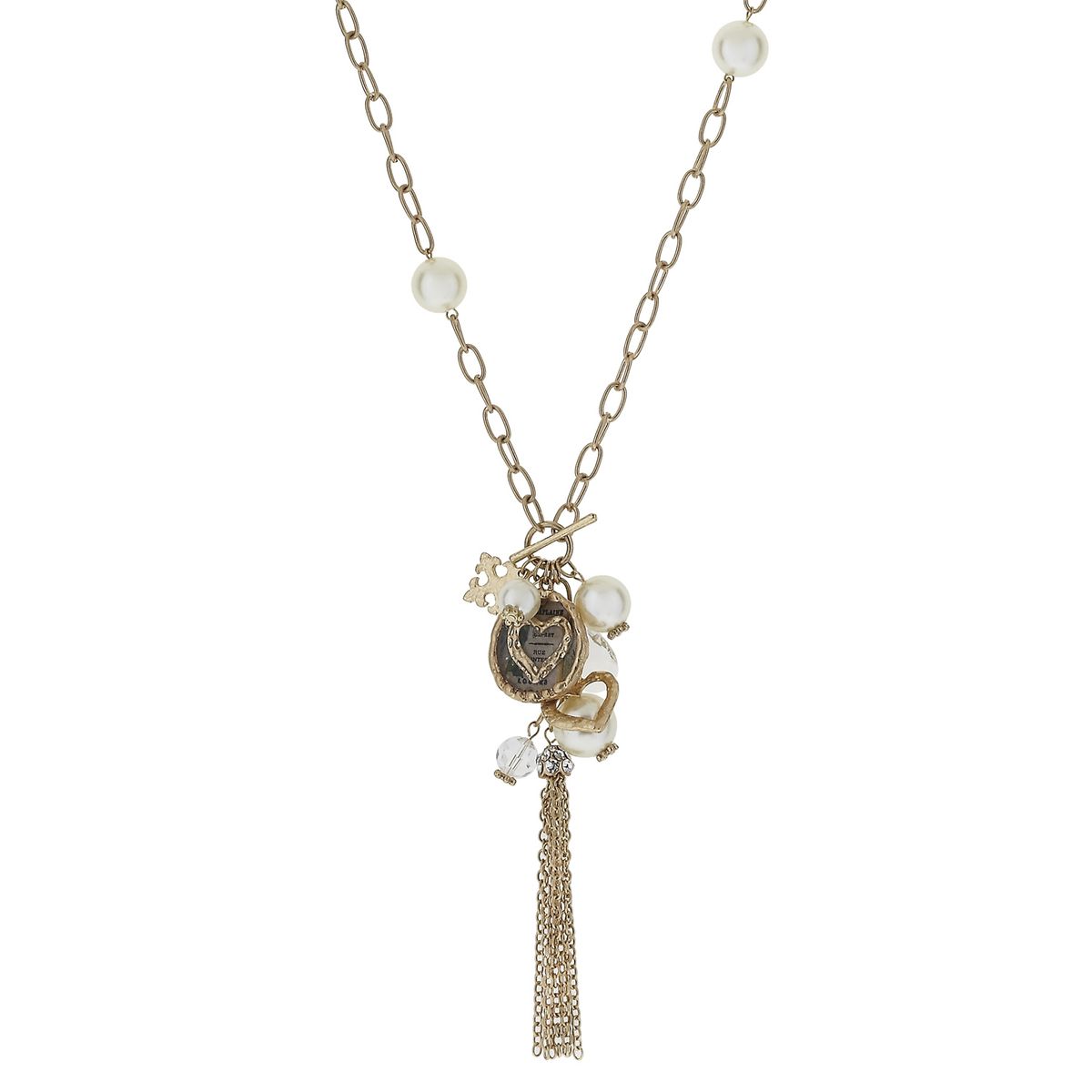 Open Heart Pearl Station, Epoxy and Charm Tassel Necklace