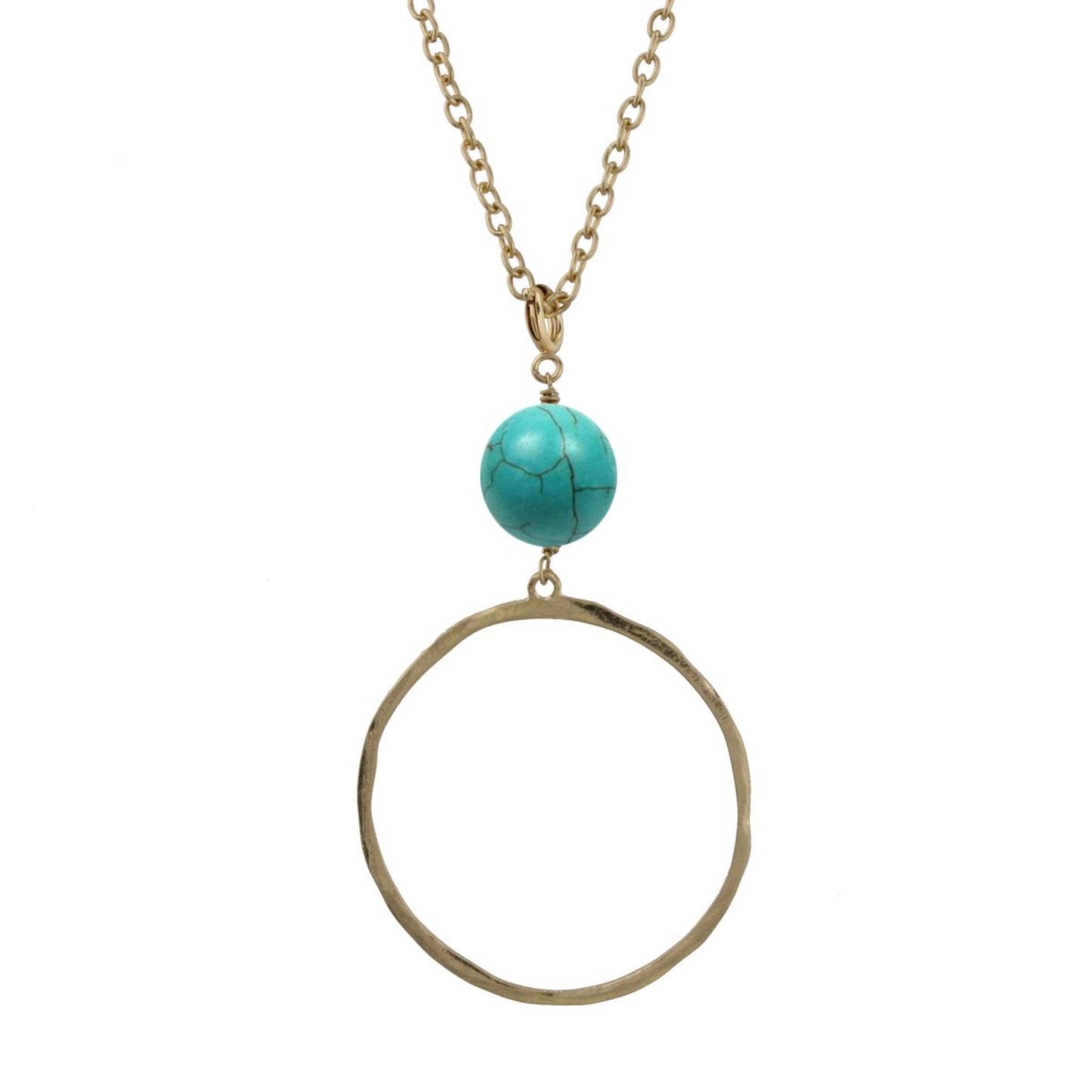 Gold Big Ring Necklace with Turquoise Stone