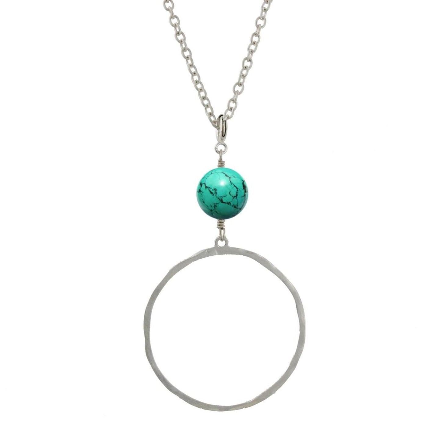 Silver Big Ring Necklace with Turquoise Stone