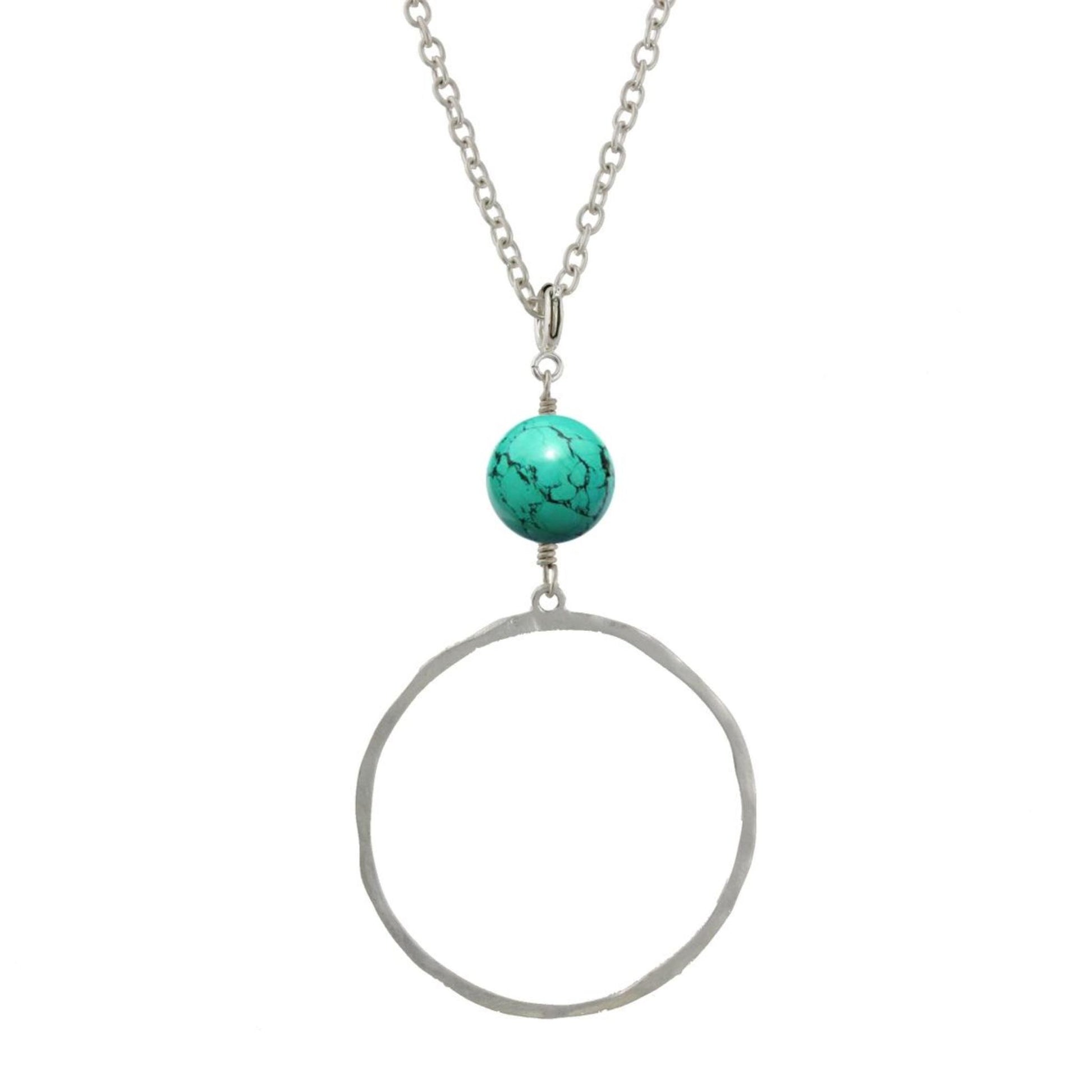 Silver Big Ring Necklace with Turquoise Stone