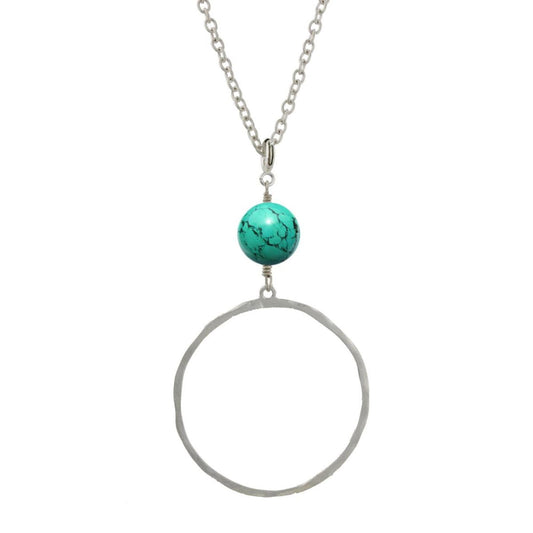 Silver Big Ring Necklace with Turquoise Stone