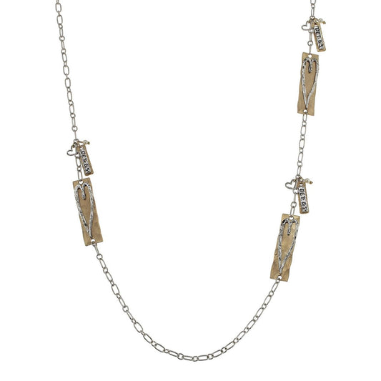 Silver 2-Tone Open Cross Station and "Deut 6:5" Scripture Charm Necklace